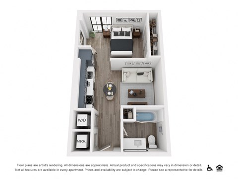 Floor plan for studio, 1 bath, 501 sqft